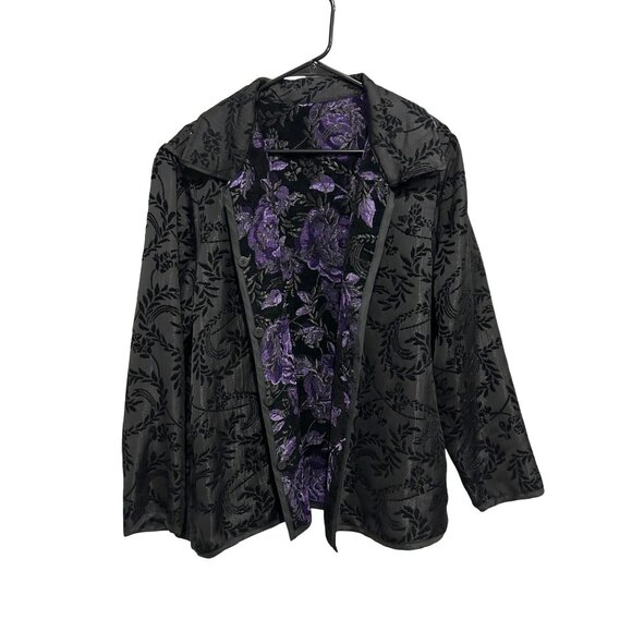 Reversible Black & Purple Floral Jacket Womens - Picture 1 of 9